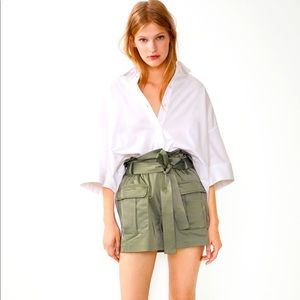 Zara NWT Green paper bag Cargo shorts